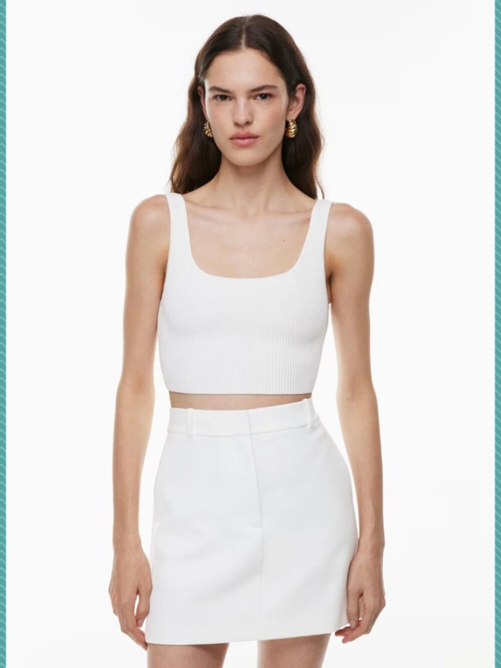 Babaton Off White Sculpt Knit Square Neck Cropped Tank - Picture 2 of 5
